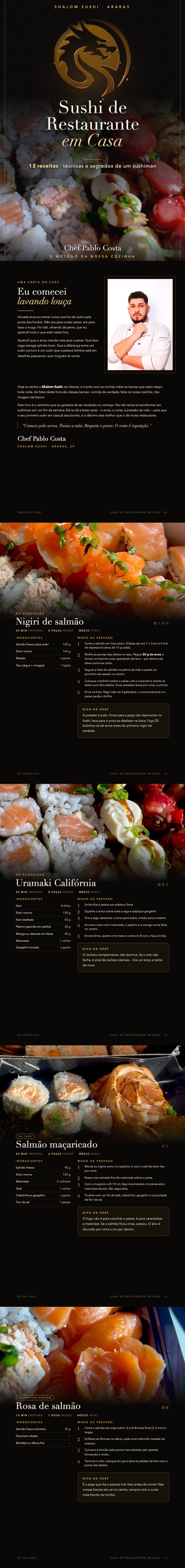 Páginas do ebook Sushi de Restaurante em Casa no celular